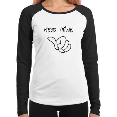 Imagem de Baby Look Raglan He's Mine Manga Longa - Foca na Moda, Branco, Preto, 
