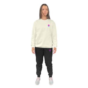 Imagem de Conjunto de Moletom Feminino Blusa Sem Capuz e Calça Jogger Estampado 