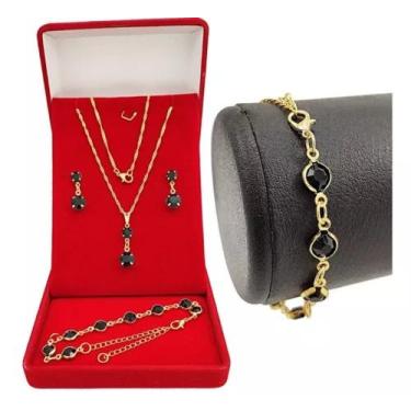 Imagem de Colar Feminino + Pulseira + Brincos Banho De Ouro Presentes - Gene
