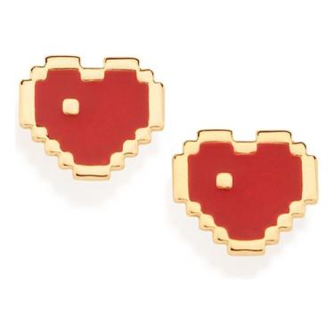 Imagem de Brinco Formato Coração Pixel, Com Aplicaç 526991 - Rommanel, Vermelho,