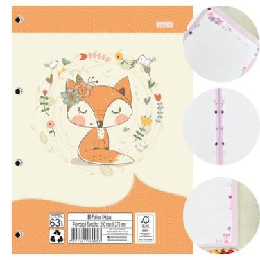 Imagem de Bloco de Folhas p/ Fichario Caderno Argolado So Cute 80 Folhas Decorad