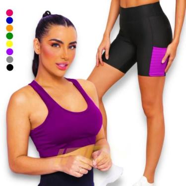 Imagem de KIT conjunto TOP ALÇA MÉDIA bojo + SHORT LEGGING BOLSO Feminino Academ