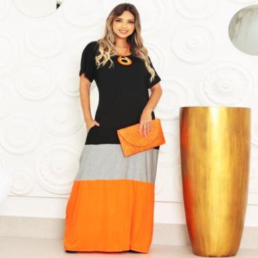 Imagem de Vestido Plus Size Longo Manga Malha com Bolso Gestante Gravida Evangel