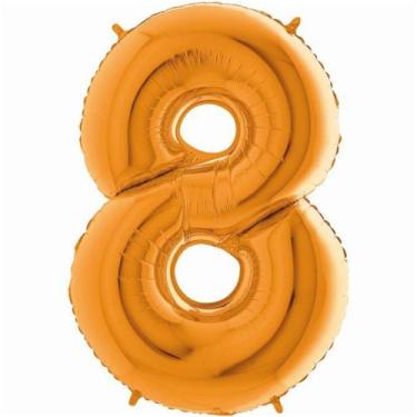 Imagem de Balão Metalizado número 8 Dourado para festas e eventos 101 cm unidade