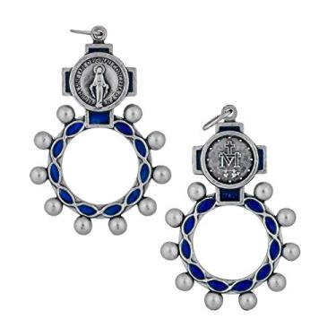 Imagem de VILLAGE GIFT IMPORTERS Anéis de terço | 4 estilos com esmalte colorido | Rosário de dedo de figuras sagradas e santos | Cardado e moderno | Joias cristãs (medalha milagrosa - esmalte azul)