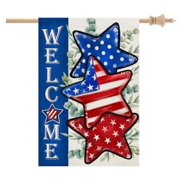 Imagem de CROWNED BEAUTY 4th of July Patriotic Stars House Flag 71 x 101 cm serapilheira grande dupla face para fora do dia da independência bandeira de boas-vindas CF1526-40