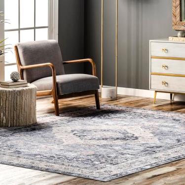 Imagem de nuLOOM Elsa Tapete de Medalhão de Flor Floral Lavável à Máquina, 20 x 25 cm, Azul