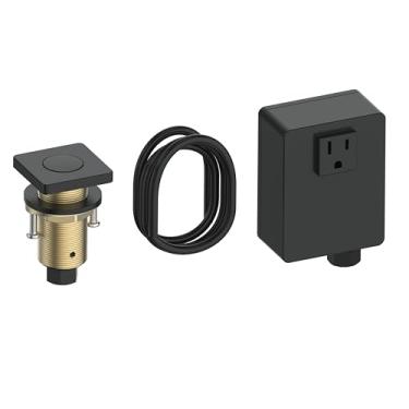 Imagem de KANARY Interruptor de Descarte de Lixo, Kit de Interruptor de Ar Sem Fio para Triturador de Resíduos de Alimentos, Material de Latão, Acabamento Preto Fosco, Botão de Pressão Longo para Pia