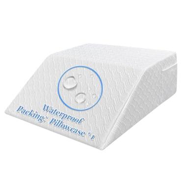 Imagem de Mistuki Capa de almofada de cunha branca à prova d'água, fronha de elevação de perna, joelheira pós-cirúrgica, capa de substituição com bolso (apenas capa) - protetor de travesseiro de 61 x 53 x 20 cm