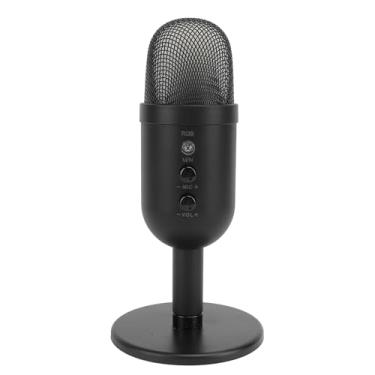Imagem de Microfone para Jogos, Microfone USB para PC Com Controle de Ganho de Mudo Rápido, Microfone Condensador Com Luz Ambiente e Suporte de Base para Streaming, Podcast