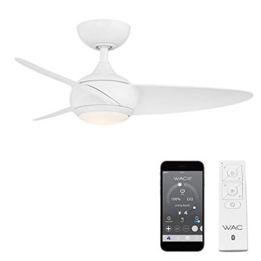 Imagem de WAC Lighting Loft - Ventoinha de teto inteligente de 3 folhas para interiores e exteriores, cor branca mate com kit de luz LED de 3000 K e controlo remoto, funciona com Alexa e iOS ou Android App