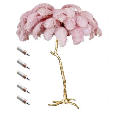 Imagem de Luminária de chão, luminária de chão de penas, lâmpada de pé padrão regulável com lâmpada de resina dourada corpo de trabalho interno iluminação de leitura lâmpadas de chão para presentes