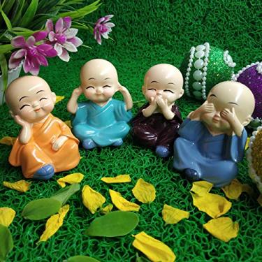 Imagem de Shoppersduniya Set of 4 Buddha Monk Statues Miniature Figurines Showpiece for Car Dashboard Home Statue Valentines Day Gifts for Him Her Boyfriend Girlfriend