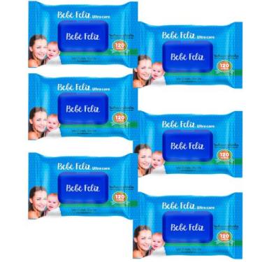 Imagem de Kit 6 Lenços Umedecidos Bebê Feliz - Total de 720 Unidades - Com Tampi
