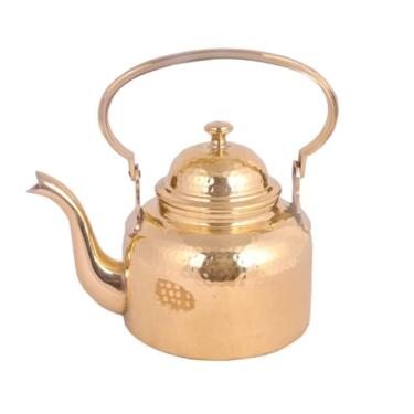 Imagem de Conjunto de utensílios de cozinha de latão puro feito à mão, caixa tradicional Masala, copo, prato, chaleira, vidro, coleção de decoração de casa, decoração de casa resistente (chaleira pequena)
