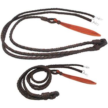 Imagem de Challenger Tack Cavalo western couro trançado à mão Rommel Romal Rédeas Popper com botões 6659