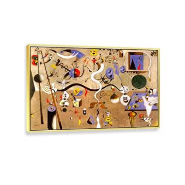 Imagem de JZSDGB Arte de parede com moldura dourada reprodução de pintura famosa - 'carnivalby Joan Miro pôsteres e impressões - arte de parede em tela abstrata imagens de Joan Miro para decoração de casa 70 x