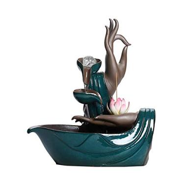 Imagem de Fonte de mesa de mesa de mão de Buda fonte de mesa de cerâmica fonte zen cachoeira suporte de incenso decoração adequada para decoração de casa de escritório fonte interna