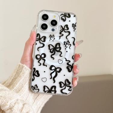 Imagem de UEEBAI Capa magnética para iPhone 15 Pro Max, capa de arco compatível com MagSafe, capa de celular com fita fofa de carregamento sem fio antiamarelamento bonita coração transparente para mulheres e