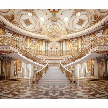 Imagem de DORCEV Luxuoso Palácio Dourado Cenário Fotográfico 3,7 x 3 m Nobre Hotel Palace Hall Salão de Baile Versalhes Fundo Vintage Lustre Casamento Cerimônia de Noivado Decoração de Aniversário Adereços de