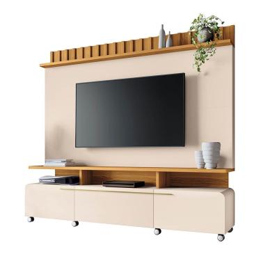 Imagem de Estante de TV 70 Pol 200cm Ripado Jane Off White/Cinamomo H01 - D`Rossi