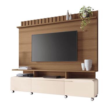 Imagem de Estante de TV 70 Pol 200cm Ripado Jane Castanho/Off White H01 - D`Rossi