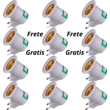 Imagem de Kit Com 12 Adaptador Tomada Soquete E27 para Lampada Bivolt Chave Liga