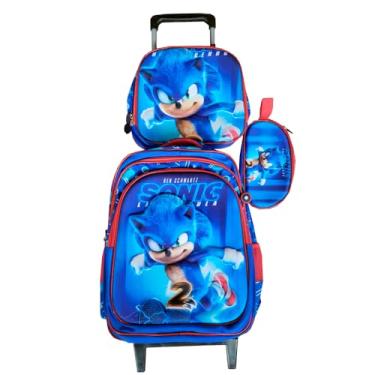 Imagem de Kit Mochila Sonic 3D com Rodinhas + Lancheira Térmica + Estojo Escolar