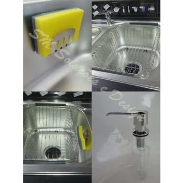 Imagem de Kit Lixeira Embutir 5 lts Escorredor, Dosador E Porta Esponja Em Inox 304