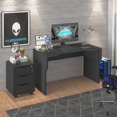 Imagem de Conjunto Escrivaninha Com Regulagem Artany Gamer E Gaveteiro Com 3 Gavetas Face Cor Preto