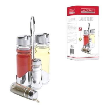 Imagem de Galheteiro Vidro Cromado   Azeite Vinagre Sal 5 Pçs - Hauskraft