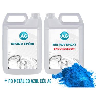 Imagem de Resina Epóxi 1Kg + Pó Metálico Azul Céu Ag Media Espessura 1