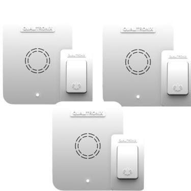 Imagem de KIT 3 Campainha Branco Sem Fio Longo Alcance 150m Qualitronix – 52 Toques, Resistente à Água, Bivolt, Trava Antifurto