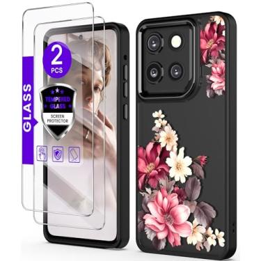 Imagem de DagoRoo Capa para Motorola Moto G Stylus 5G 2025 + protetor de tela de vidro temperado, proteção de grau militar TPU macio fino + PC rígido, capa feminina com estampa de flor cristalina (Cártamo)