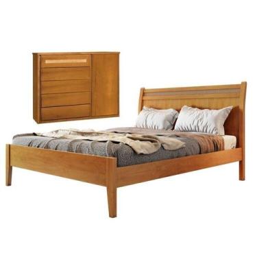 Imagem de Conjunto Quarto de Casal Cama Queen e Cômoda 5 Gavetas com Sapateira e