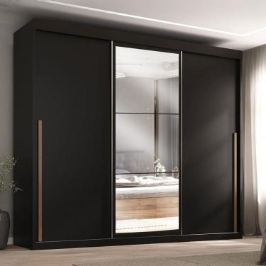 Imagem de Guarda-Roupa Casal Senna 3 Portas 6 Gavetas com Espelho Preto - Maxel