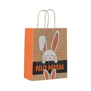 Imagem de Sacola Feliz Páscoa M2 – Kit com 50 Unidades (20x15x25cm) – Embalagem de Presente Temática – Ideal para Doces, Chocolates e Lembrancinhas