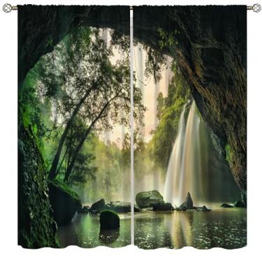 Imagem de Cortinas surreais e sonhadoras de cachoeira, na floresta escura, noite, misteriosa, luar, cachoeira, bolso para varão, cortinas blackout para janela para quarto, sala de estar, 106,7 cm L x 114,3 cm C