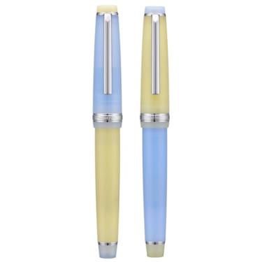 Imagem de Conjunto de 2 canetas-tinteiro de resina Jinhao 82 pontas EF&F com conversor, acabamento em prata transparente azul e amarelo