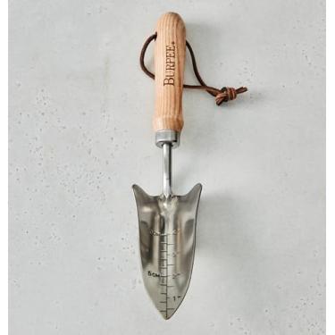 Imagem de Burpee Transplantador de aço inoxidável de 33 cm | Ferramenta de jardim durável de longa duração | Alça de pulso de couro de 12,7 cm, 10 anos de garantia, carvalho