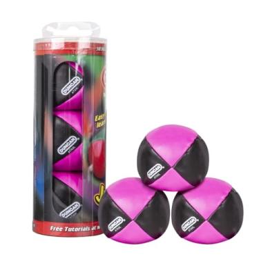 Imagem de Duncan Bolas de malabarismo de brinquedos, multicoloridas, conchas de vinil, bolas de circo com design de 4 painéis, feijões de plástico, pacote com 3, preto e rosa