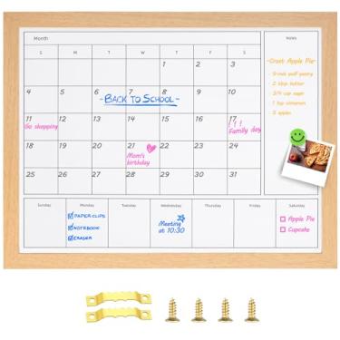 Imagem de Aitakatta Calendário apagável a seco 3 em 1 para parede, quadro branco magnético mensal e semanal, quadro apagável a seco para parede com moldura de madeira marrom, calendário de quadro branco