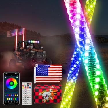 Imagem de WEKILAM Pacote com 2 luzes chicote de 2 pés com mola, chicote de LED com aplicativo e controle remoto, chicotes de antena iluminada espiral RGB perseguindo, luz de música para UTV ATV RZR SXS Can-Am