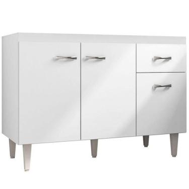 Imagem de Balcão Gabinete Para Pia Sem Tampo 120cm 3 Portas E 1 Gaveta Gabriela Branco-preto - Ajl Móveis