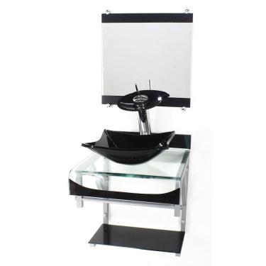 Imagem de Gabinete Vidro 40Cm Banheiro Curvado Duplo Pc Cuba Quadrada