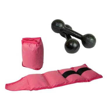 Imagem de 01 Par de Halter Pintado Academia de 2kg e 01 Par de Caneleira de 1kg cada Musculção Treino Funcional Fortalecimento Fisioterapia Cor Rosa