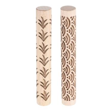 Imagem de HARFINGTON 2 peças de rolo de argila de madeira 10 cm padrão de grama ondulado de água ferramentas de cerâmica rolos de textura de grão de madeira para argila massa de assar massa de brinquedo DIY