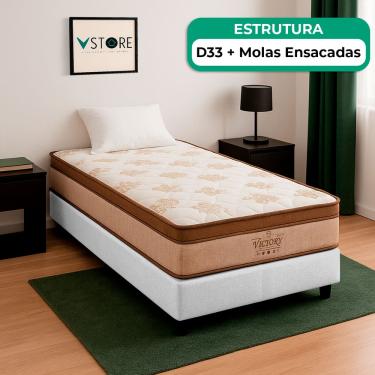 Imagem de Cama Box Baú Solteirão Branco e Colchão Victory Molas Vstore