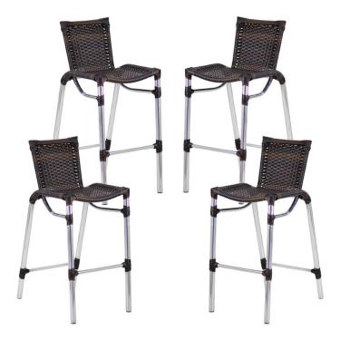 Imagem de Kit 4 Banquetas Alumínio Alta Com Encosto para Bar Balcão Edícula Cozinha