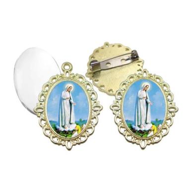 Imagem de Broche com Relicario Dourado Nossa Senhora de Fatima Terno Noivo lapel